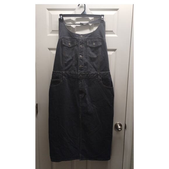 Universal Thread NWT Juniors Size 17 Black Slit Front Halter Neck Denim Dress - Picture 2 of 8
